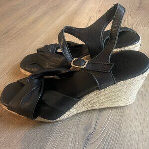 jutelia Women's Made in Spain Black Leather Espadrille Sandal Shoes 8